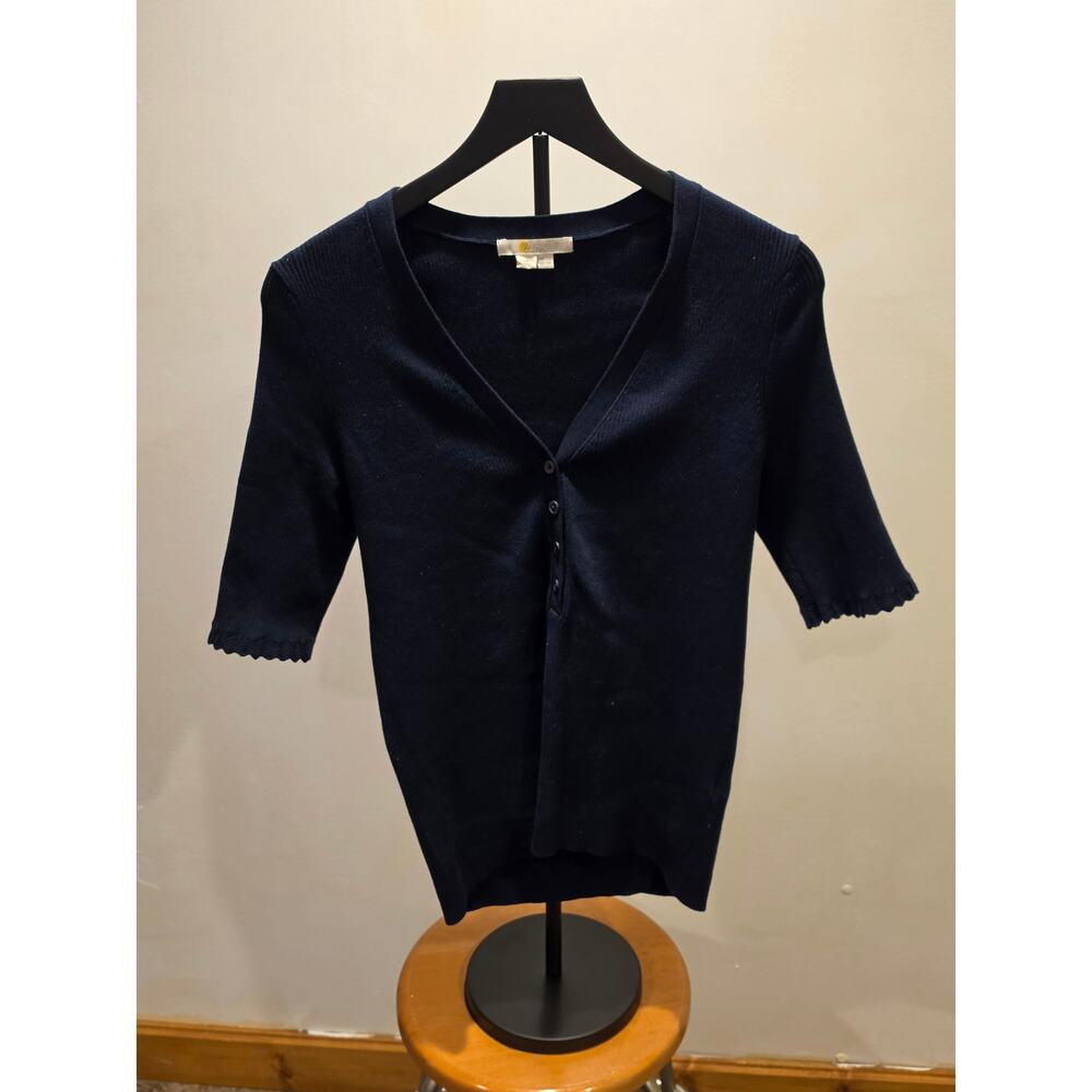 Boden Navy Blue Ruffle Sleeve Cardigan Sweater Size 12 Feminine Classic